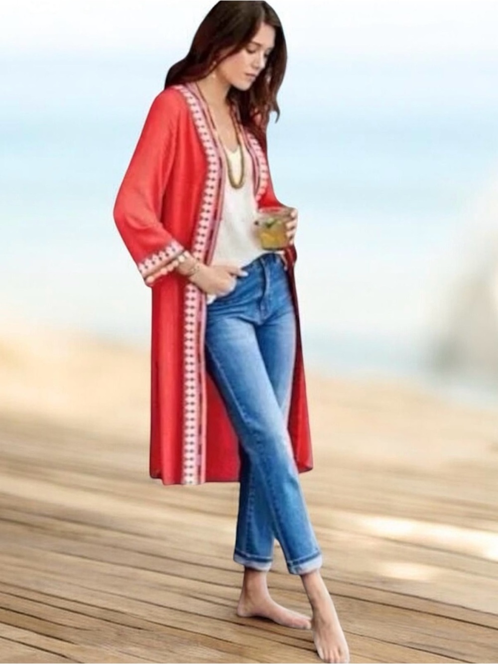 Soft Surroundings Hacienda Duster Kimono With Coin Accents Women’s 3X